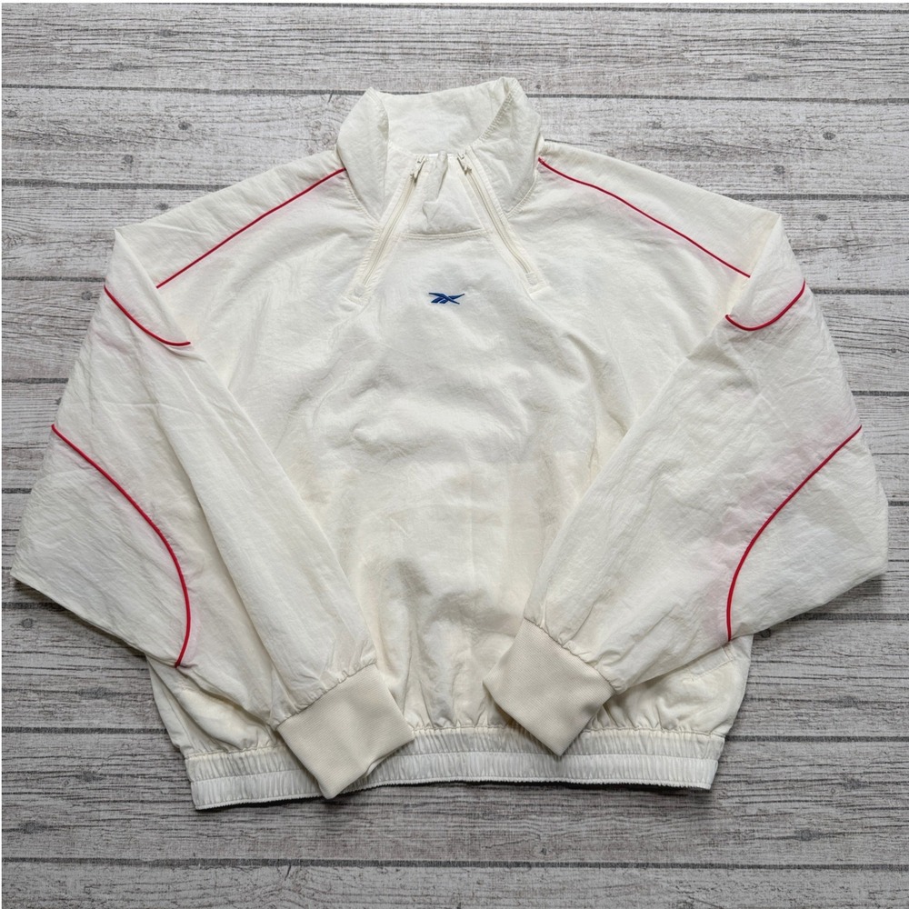 Vintage 90s Reebok Track Jacket Womens Large White Athletic Windbreaker Pullover